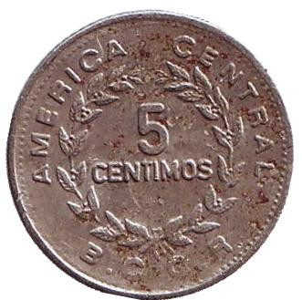 Монета 5 сантимов. 1972 год, Коста-Рика.