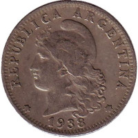 Монета 20 сентаво. 1938 год, Аргентина. 