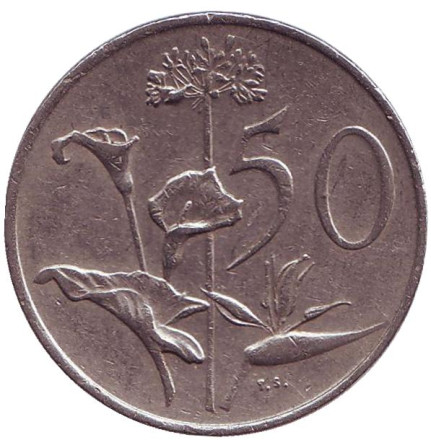 Монета 50 центов. 1987 год, ЮАР. Цветы.