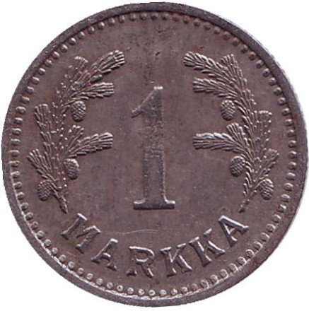 Монета 1 марка. 1943 год (железо), Финляндия.