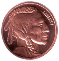 Индеец. Монетовидный жетон. Унция меди 999. США. (Вар. II) Индеец. Монетовидный жетон. Унция меди 999. США. (Вар. II)