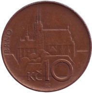 Монета 10 крон. 1995 год, Чехия. (Символы "LK" снизу под номиналом) Брно. Монета 10 крон. 1995 год, Чехия. (Символы "LK" снизу под номиналом) Брно.