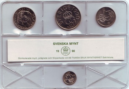 Годовой набор монет Швеции. (4 штуки). 1990 год, Швеция. (мягкий пластик) Годовой набор монет Швеции. (4 штуки). 1990 год, Швеция. (мягкий пластик)