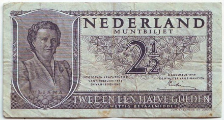 Банкнота 2,5 гульдена. 1949 год, Нидерланды.