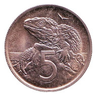 Монета 5 центов. 1969 год, Новая Зеландия. UNC. Гаттерия. Монета 5 центов. 1969 год, Новая Зеландия. UNC. Гаттерия.