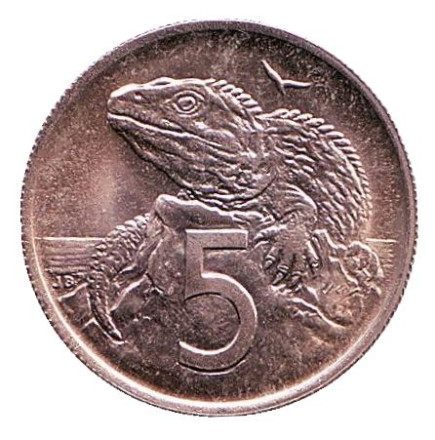 Монета 5 центов. 1969 год, Новая Зеландия. UNC. Гаттерия.