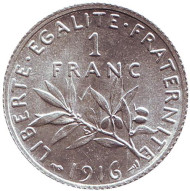 Монета 1 франк. 1916 год, Франция. Монета 1 франк. 1916 год, Франция.