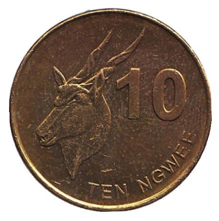 Монета 10 нгве. 2012 год, Замбия. Западная канна - африканская антилопа.