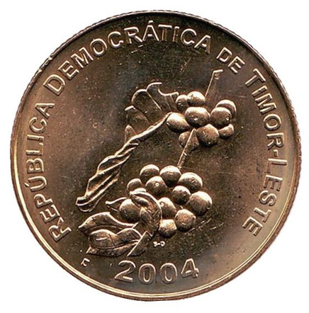 Монета 50 сентаво. 2004 год, Восточный Тимор. Ветка кофейного дерева.