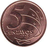 Монета 5 сентаво. 2020 год, Бразилия. Тирадентис. Монета 5 сентаво. 2020 год, Бразилия. Тирадентис.