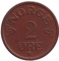 Монета 2 эре. 1954 год, Норвегия. Монета 2 эре. 1954 год, Норвегия.