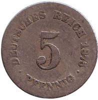Монета 5 пфеннигов. 1875 год (G), Германская империя.