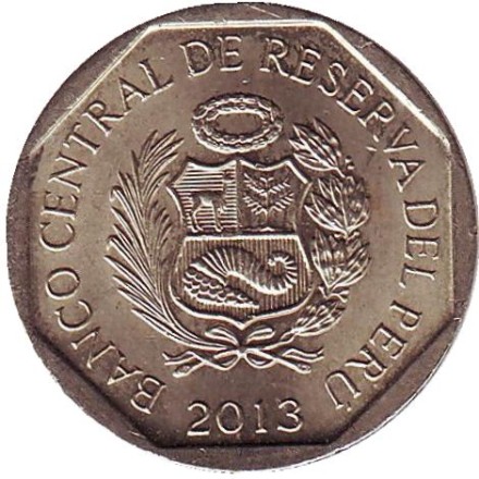 Монета 50 сентимов. 2013 год, Перу. Монета 50 сентимов. 2013 год, Перу.