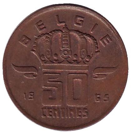 Монета 50 сантимов. 1965 год, Бельгия. (Belgie)