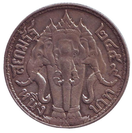 Монета 1 бат. 1916 год, Таиланд. Слоны.