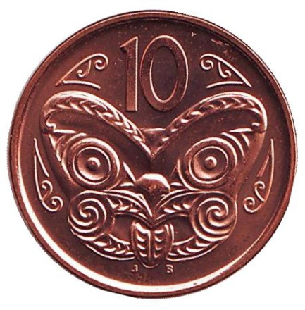 Монета 10 центов. 2012 год, Новая Зеландия. UNC. Маска маори.