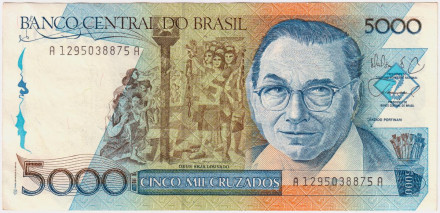 Банкнота 5000 крузадо. 1988 год, Бразилия.
