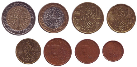 Набор монет евро Франции. (8 шт.), 2001 год.