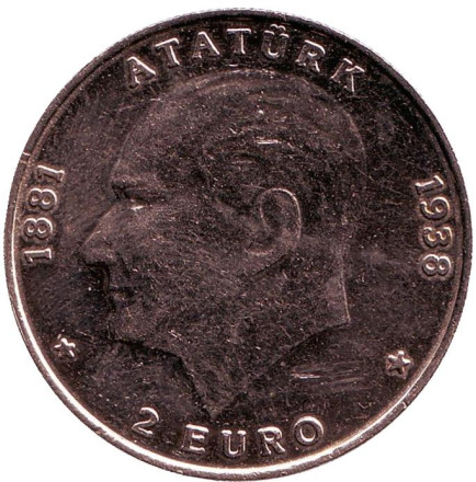 Монета 500000 лир. 1998 год, Турция. Курс лиры к евро. 500 000 Лир = 2 Евро.