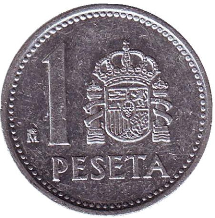 Монета 1 песета. 1989 год, Испания. (Старый тип)