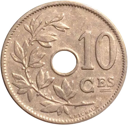 Монета 10 сантимов. 1928 год. Бельгия. (Belgie)