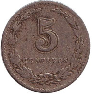 Монета 5 сентаво. 1904 год, Аргентина. Монета 5 сентаво. 1904 год, Аргентина.