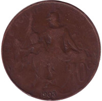 Монета 10 сантимов. 1903 год, Франция.
