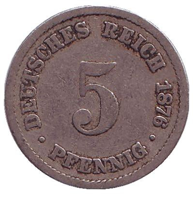 Монета 5 пфеннигов. 1876 год (B), Германская империя.
