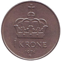 Корона. Монета 1 крона. 1974 год, Норвегия.