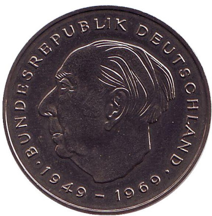 Монета 2 марки. 1982 год (D), ФРГ. UNC. Теодор Хойс.