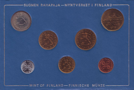Набор монет Финляндии (7 шт), 1975 год, Финляндия. (в банковской упаковке)