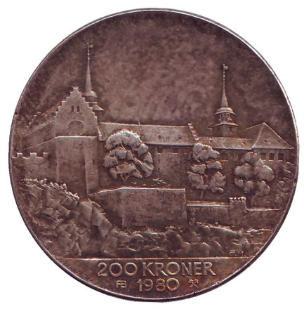 Монета 200 крон. 1980 год, Норвегия. 35 лет освобождению.