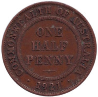 Монета 1/2 пенни. 1921 год, Австралия.