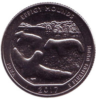 Национальный памятник Эффиджи-Маундз. Монета 25 центов (D). 2017 год, США.