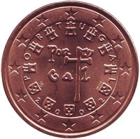 Монета 5 центов, 2002 год, Португалия.