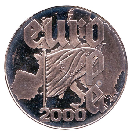 Монета 5 долларов. 2000 год, Либерия. Единая Европа.