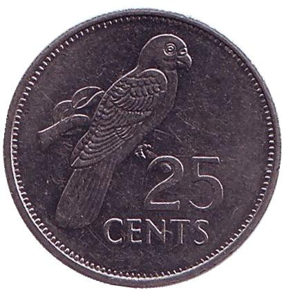 Монета 25 центов. 1993 год, Сейшельские острова. Попугай.