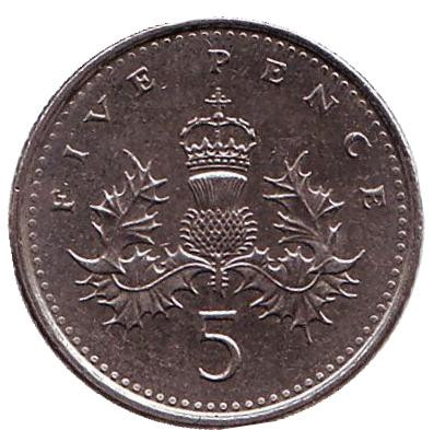 Монета 5 пенсов. 1996 год, Великобритания.