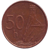 Монета 50 геллеров. 2002 год, Словакия. Башня замка Девин. Монета 50 геллеров. 2002 год, Словакия. Башня замка Девин.