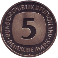 Монета 5 марок. 1983 год (J), Германия. UNC.