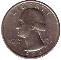 Вашингтон. Монета 25 центов. 1988 (P) год, США.