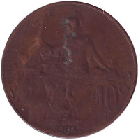 Монета 10 сантимов. 1904 год, Франция.