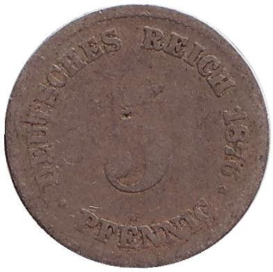 Монета 5 пфеннигов. 1876 год (E), Германская империя.