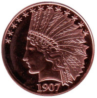 Индеец. Монетовидный жетон. Унция меди 999. США. (Вар. IV) Индеец. Монетовидный жетон. Унция меди 999. США. (Вар. IV)