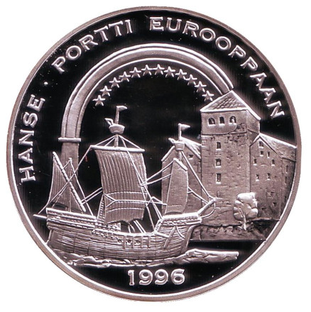 Монета 20 экю. 1996 год, Финляндия. Порт Ганза.