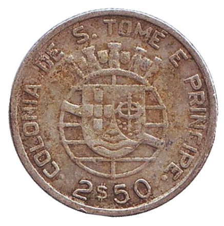 Монета 2,5 эскудо. 1939 год, Сан-Томе и Принсипи.