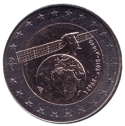 Монета 100 динаров. 2018 год, Алжир. Спутник связи Alcomsat-1.
