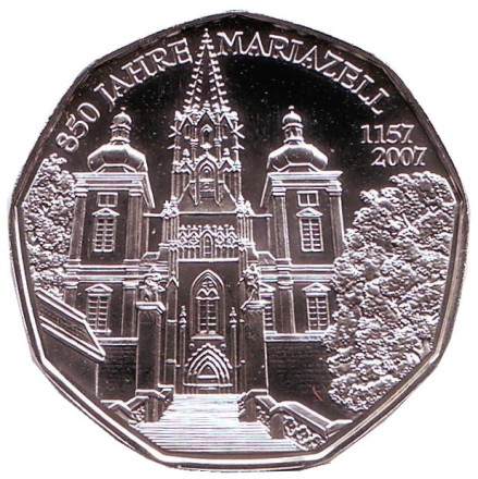 Монета 5 евро. 2007 год, Австрия. 850 лет городу Мариацелль.