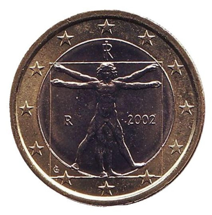 Монета 1 евро. 2002 год, Италия.