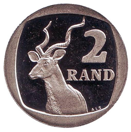 Монета 2 ранда. 1993 год, ЮАР. Proof. Антилопа.